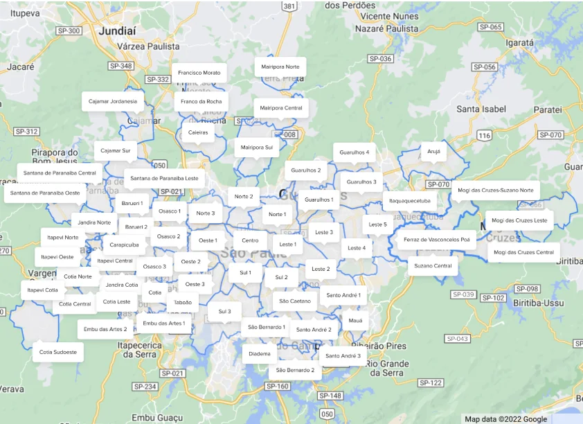 Mapa da cobertura Flex - Grande SP